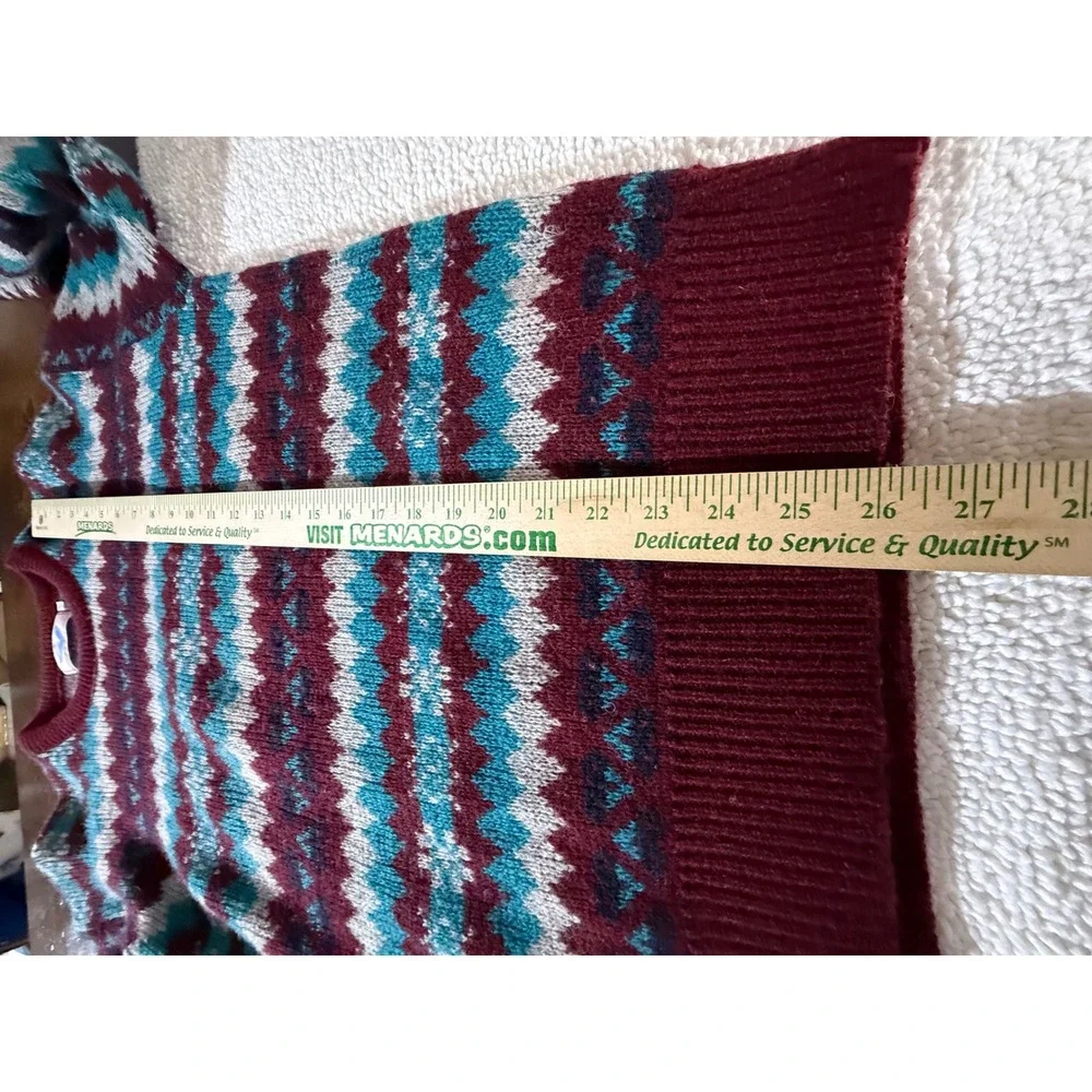 Bar Harbor Knits Mens Large VTG Wool Sweater‎ Burgundy Teal USA